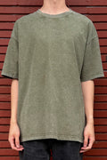 GWM Boxy Mid weight vintage Acid wash Olive T shirts